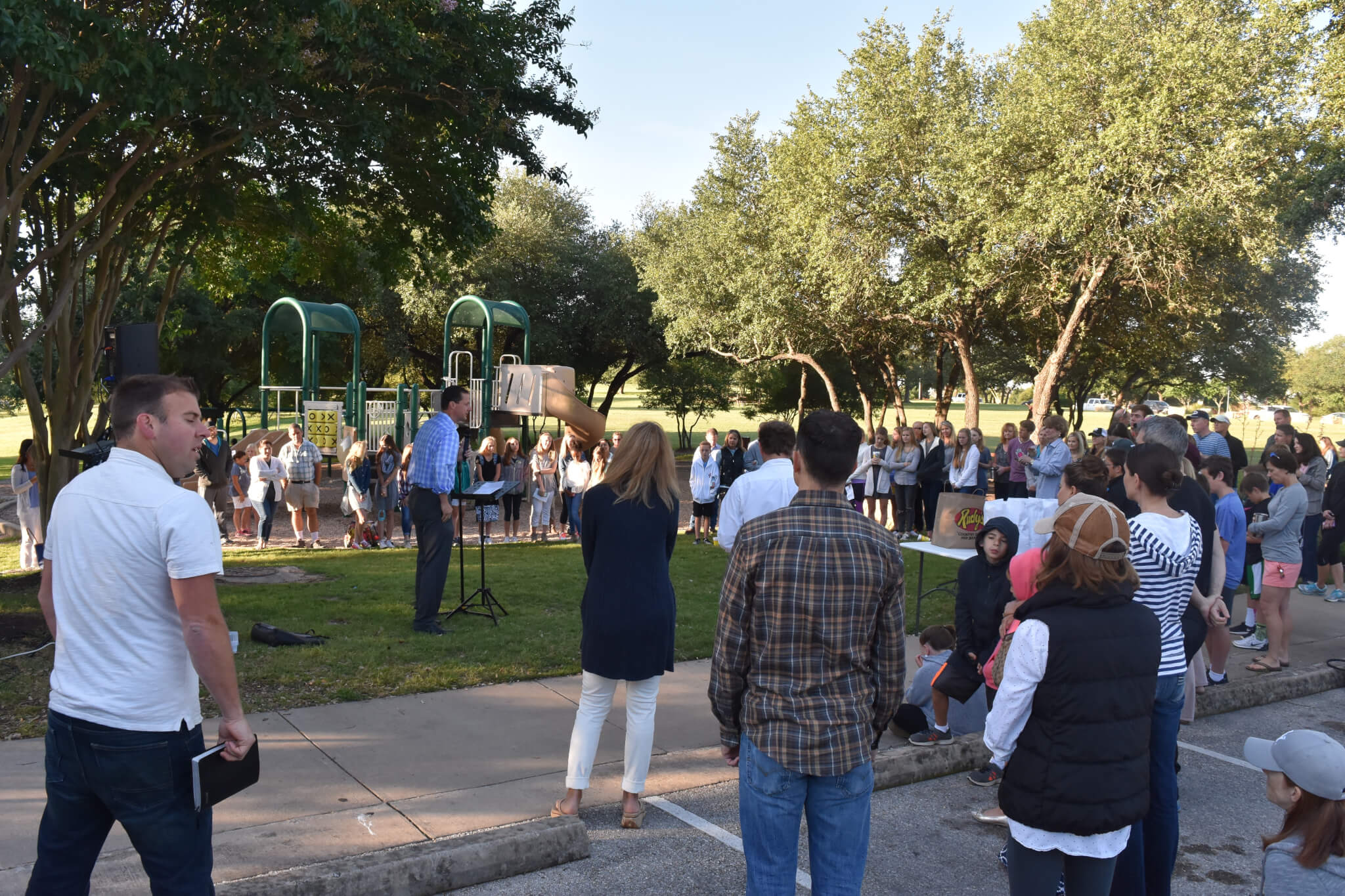 James Rinn, Steiner Ranch resident, shares encouraging words to the community and prays during the National Day of Prayer event May 5. 